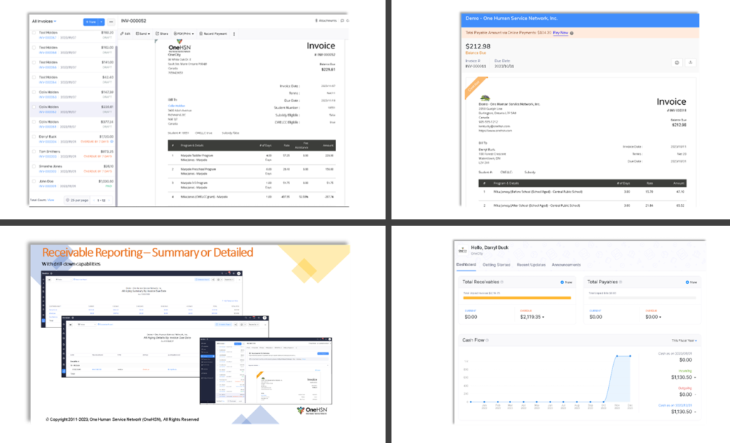 Graphic depicting invoice layout and accounts receivable dashboard